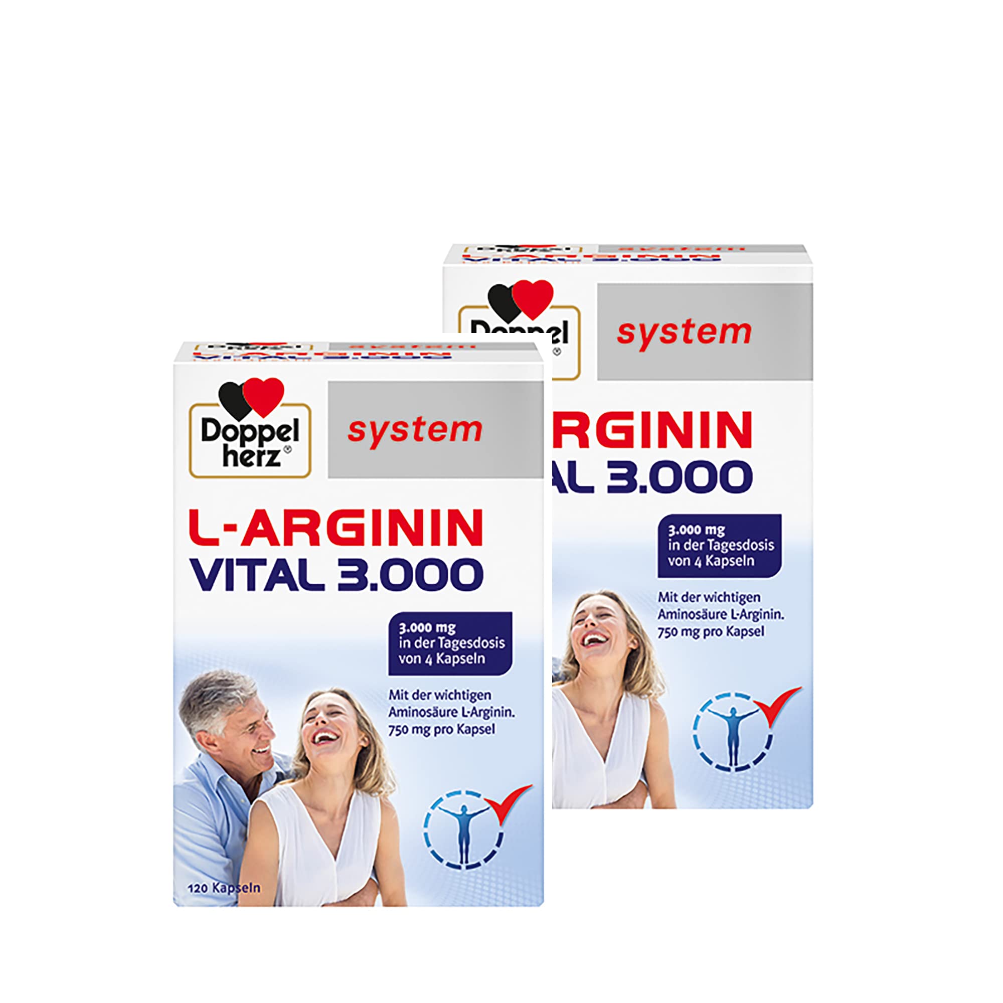 Doppelherz system L-ARGININ VITAL 3.000 – 750 mg L-Arginin pro Kapsel – Für den vitalen und aktiven Mann – 120 Kapseln 2er Pack