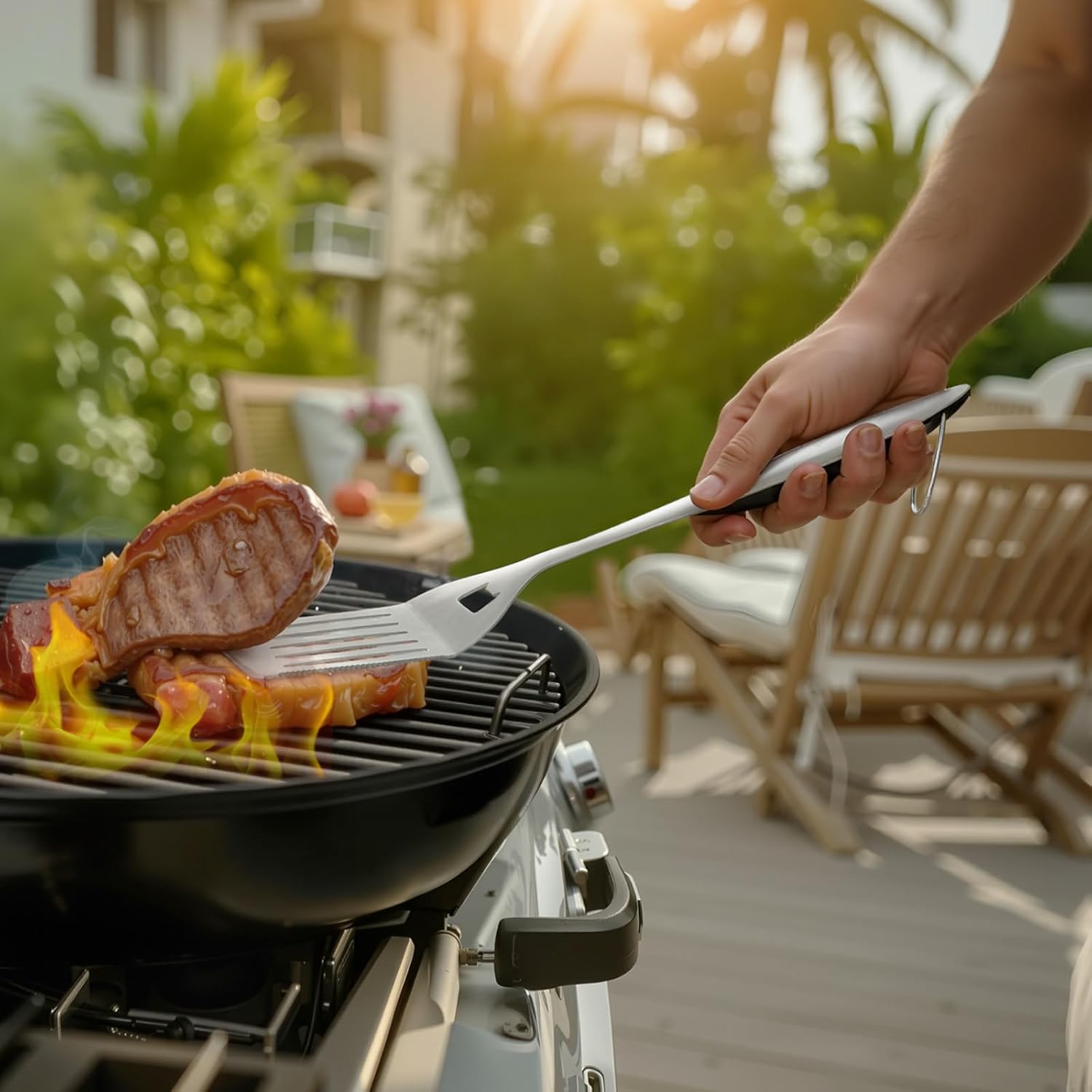 VEVOR Grilling Accessories, 4PCS BBQ Grill Tool Set, Heavy Duty Stainless Steel Barbecue Tools, Kitchen Utensils with Tong, Spatula, Fork, Brush, for Outdoor Grills, Gift for Father Men Husband