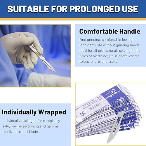 Miniatura 5 de Glarks Juego de 52 cuchillas de grado quirúrgico con mango, 50 piezas #20 #21 #22 # 23 # 24 hoja quirúrgica desechable con hoja de bisturí estéril