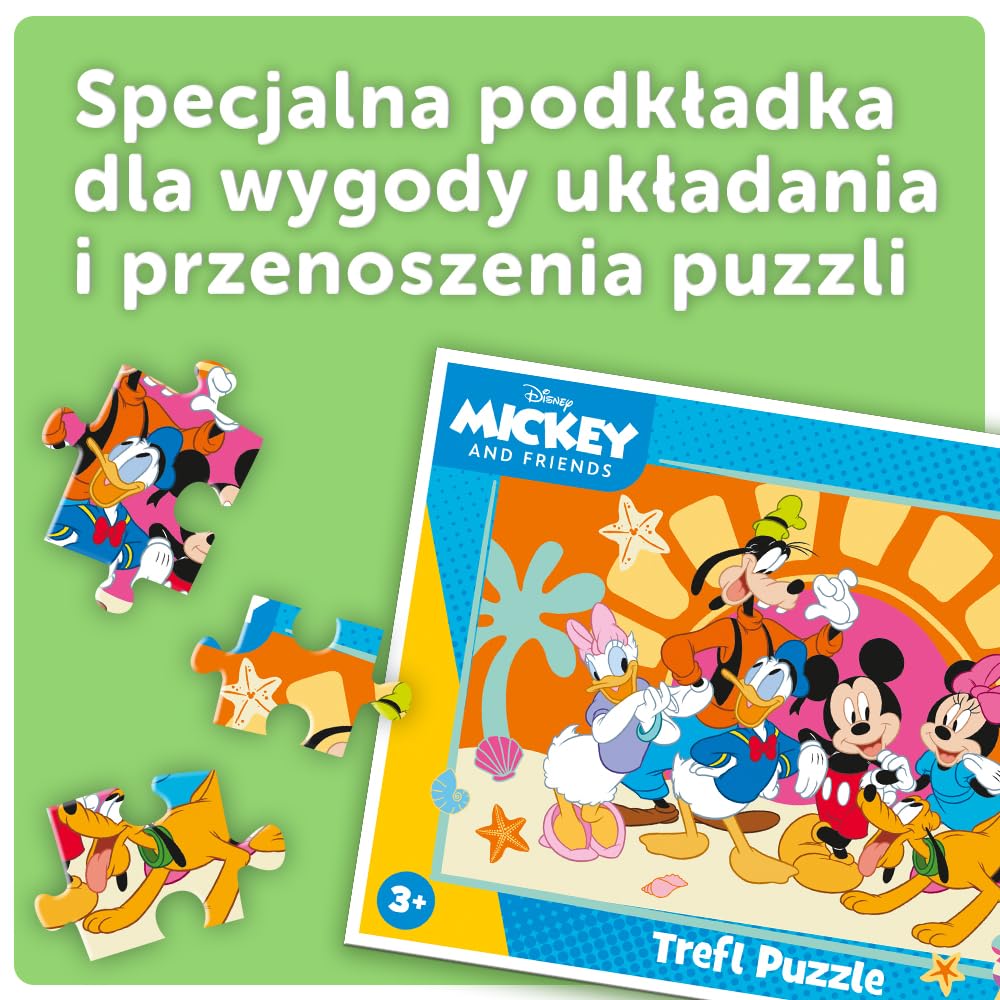 Trefl - Mickey Mouse and Friends, Ciekawski Miki - Puzzle Ramkowe dla Maluchów, 15 Dużych Elementów, Ramka i Sztywna Podkładka, dla Dzieci od 3 lat