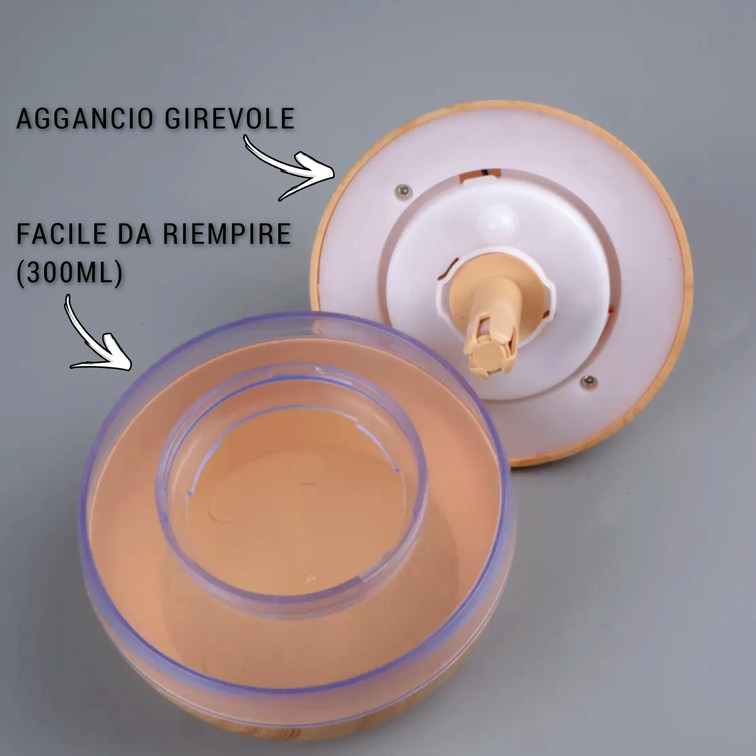 Diffusore di Aromi Colore Legno Chiaro, Umidificatore Ultrasonico, Design Elegante con Fascia Led Multicolore