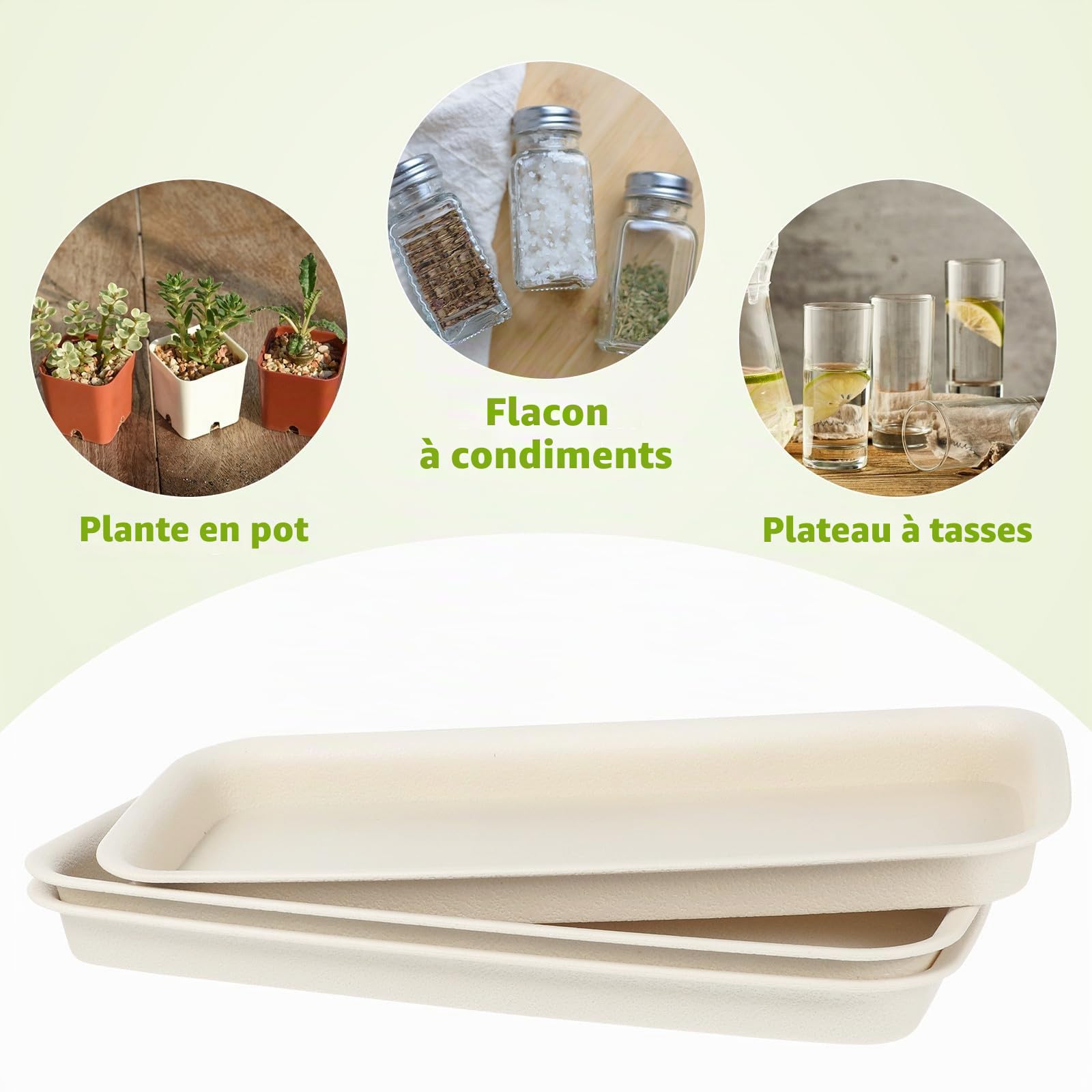Garneck Lot de 3 soucoupes rectangulaires en Plastique - Bac de d'eau pour Plantes - Soucoupes pour Pots de Fleurs et jardinières de Balcon - Idéal pour l'intérieur et