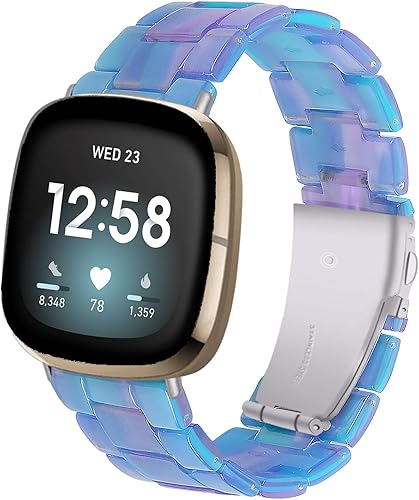 Miniatura 14 de Miimall Compatible con Fitbit Versa 3/Sense, bandas de resina para mujeres y hombres, correa de repuesto de acero inoxidable súper ligera