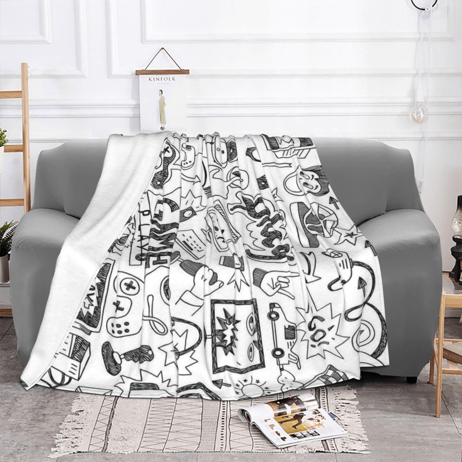 Coperta in flanella stampata per ragazzi con videogiochi, reversibile, coperta multifunzionale per divano