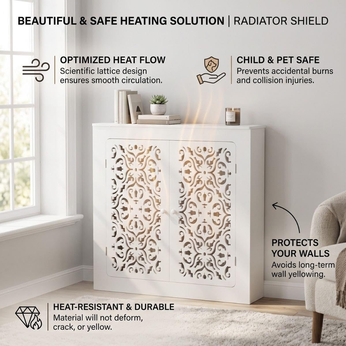 Cubre Radiadores Blanca, Cubierta de Radiador Decorativa con Doble Puerta