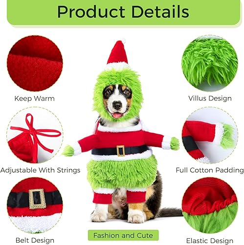 Miniatura 37 de NACOCO - Disfraz de Navidad para mascotas, traje de Papá Noel con gorro para perro, sudaderas con capucha, disfraz para gato de Navidad (Rojo, M)