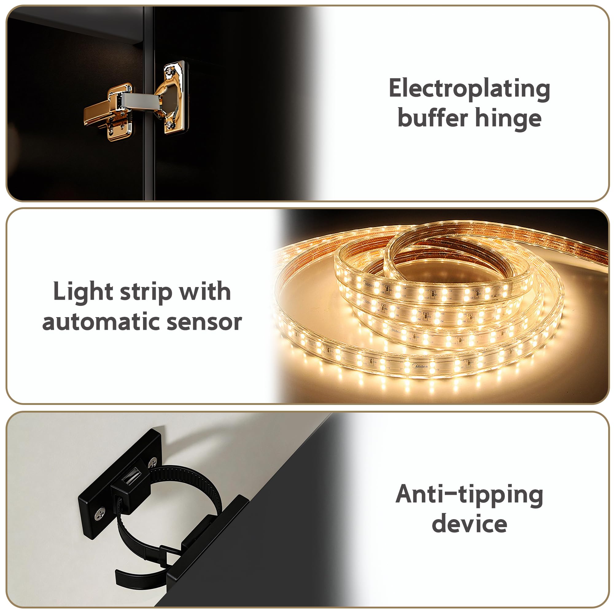 Armario Ropero 2 Puerta, Armario Multiusos Avec luz led con Sensor de Movimiento, Avec 2 Tiroirs, Organizador de Ropa y Almacenaje para el Dormitorio (Negro)