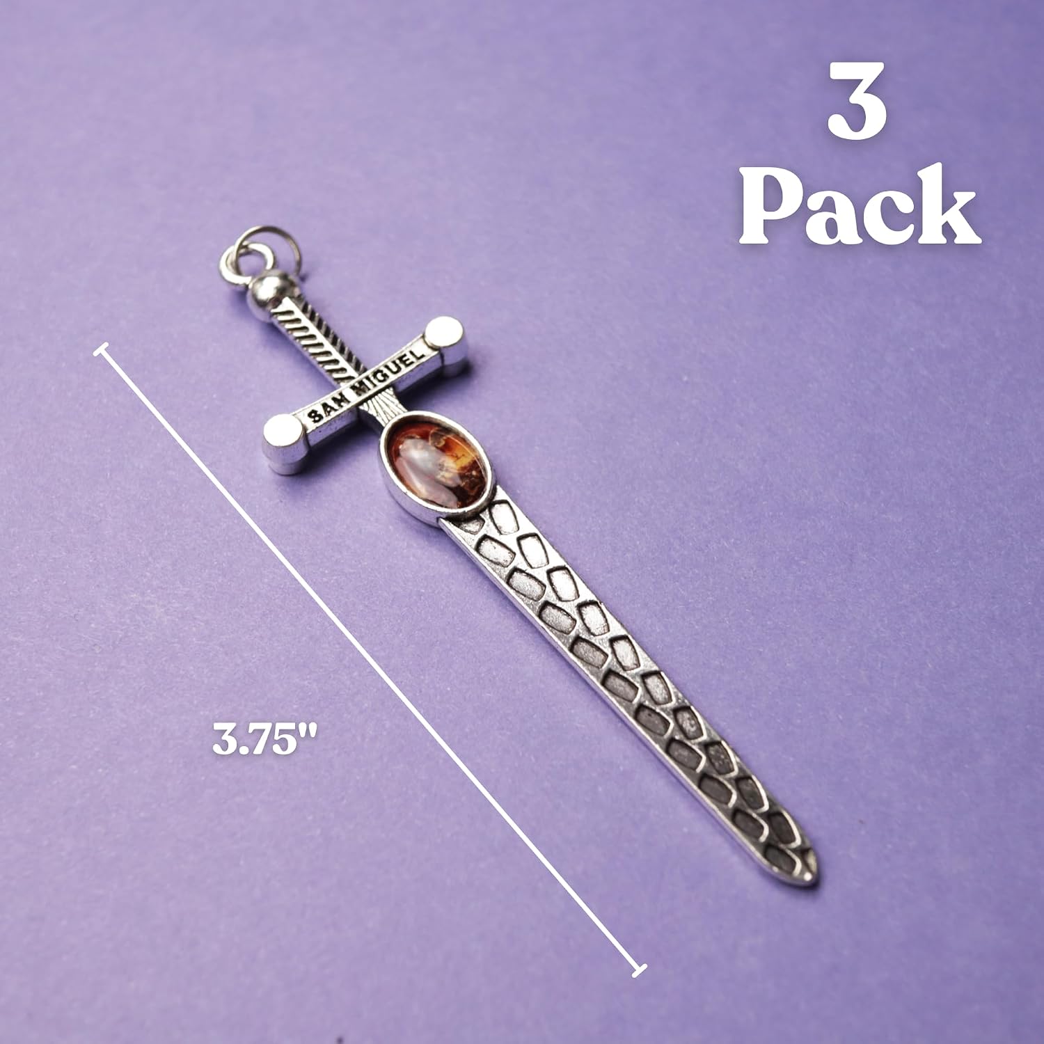 Needzo St. Michael Cross Sword Pendant, Religious Archangel Patron Saint Jewelry Accessory, Catholic Gifts, 3.75 Inches (Pack of 3)