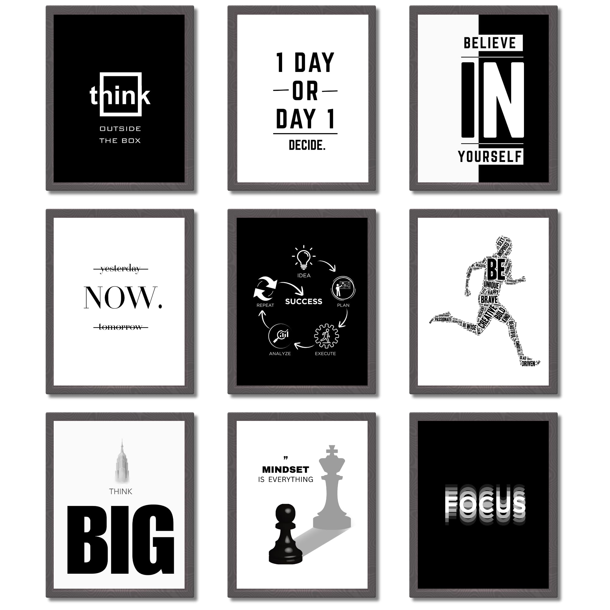 Motivational Wall Art Decor, Set of 9 Positive and Inspirational Quote Posters in Black and White for Office, Living Room, Bedroom, Teen Room, Classroom, or Home Decor, Unframed Prints 8x10 Inch-image-3
