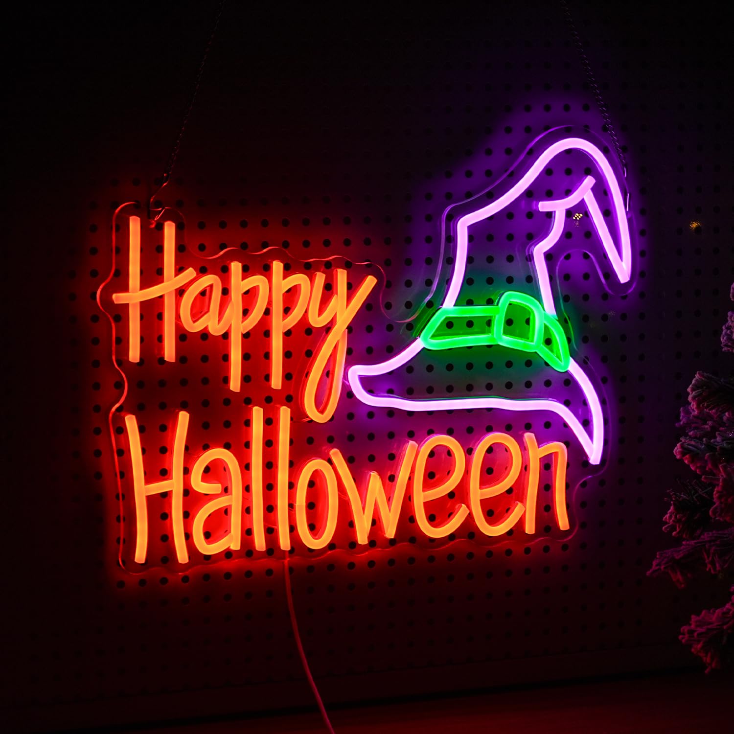 ハッピーハロウィンネオンサイン ミステリアスパープルグリーンハットLEDネオンa Amazon.co.jp: ハッピーハロウィンネオンサイン ミステリアスパープル