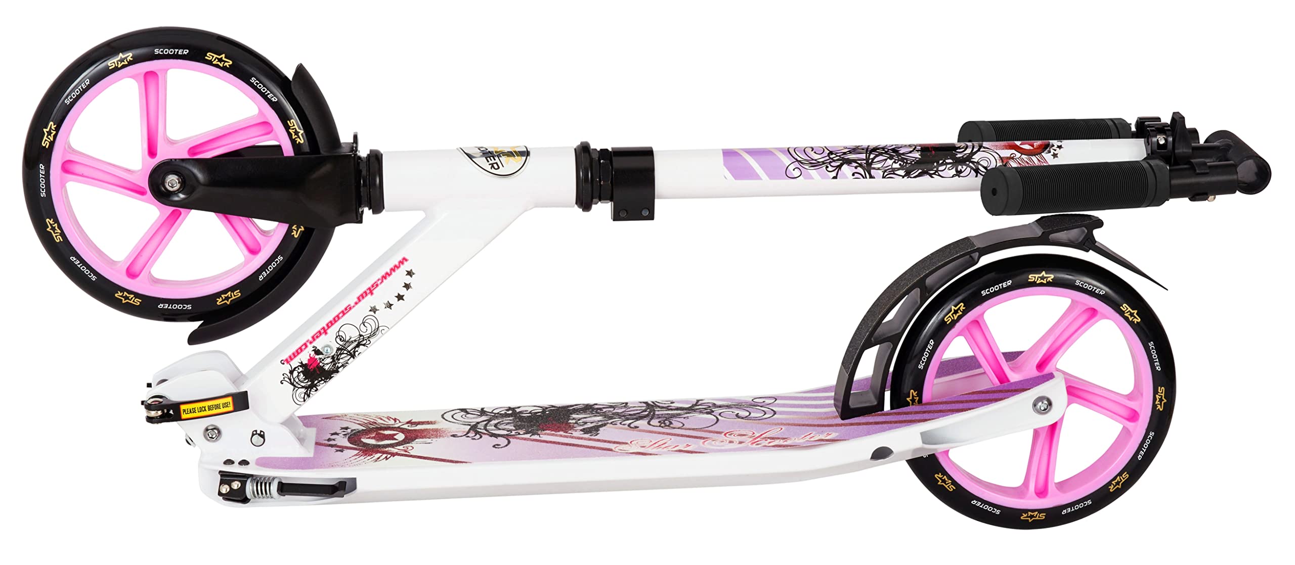 STAR SCOOTER Patinete Patineta Scooter Plegable para niños y niñas a Partir de 6-7 años y Adultos con diseño Premium para Ciudad |205 mm Edición Cruising de Lujo | Blanco & Lila