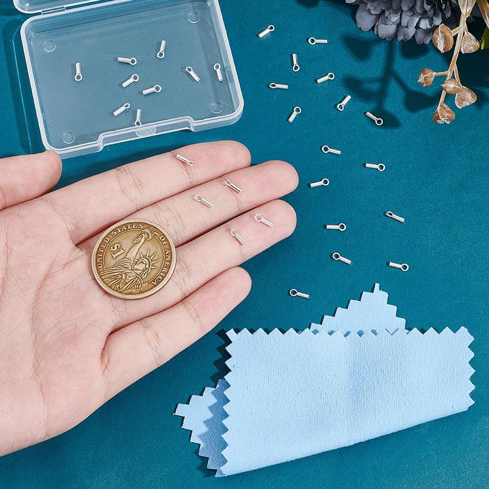 UNICRAFTALE 30Pcs Column End Caps 925 Sterling Silver Cord Ends 1mm Inner Diameter Smooth End Caps Tube Cord End Jewelry Making Terminators End Tips for Leather Cord Bracelets 6-7mm Long