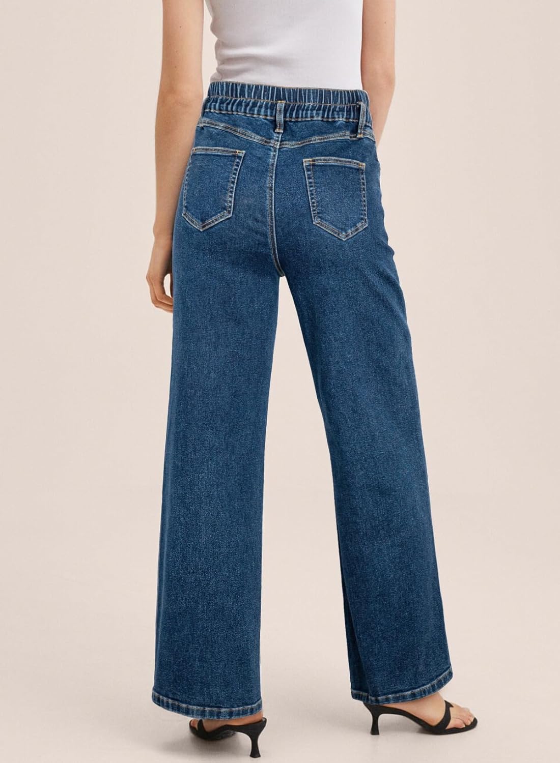 Astylish Women's Pull On Stretchy Elastic High Waisted Jeans Trendy Wide Leg Baggy Straight Trouser Jeans