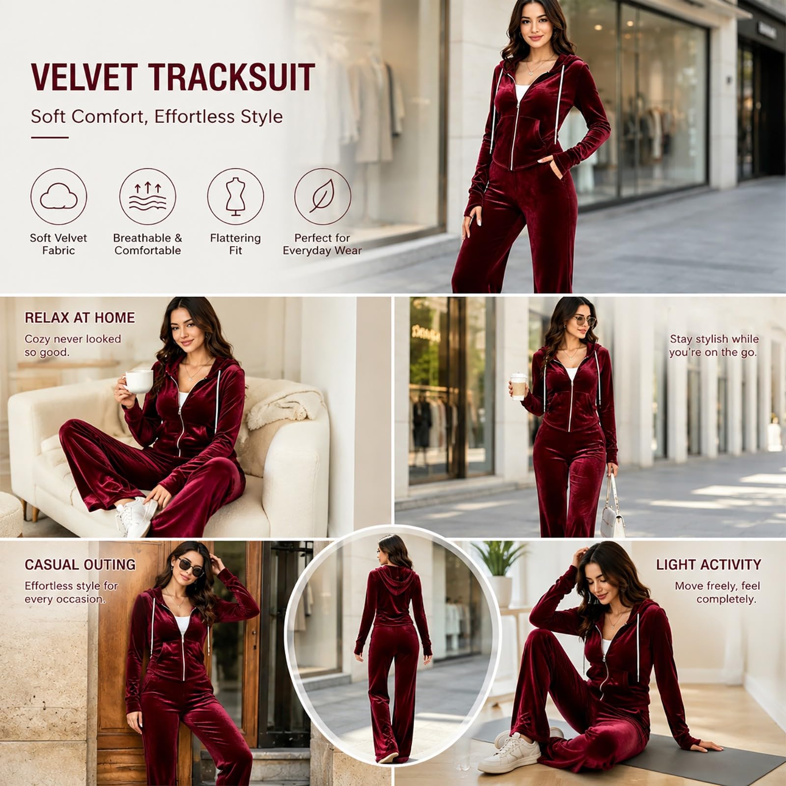 Chándal para mujer con capucha, elegante terciopelo