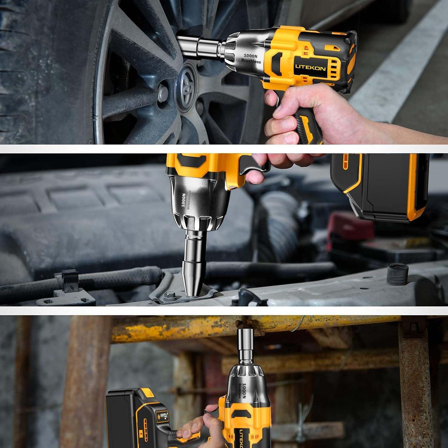 Cordless Impact Wrench Compatible with 𝗗e-𝗪𝗔𝗟𝗧 20V Max Battery, 740Ft-lbs 1000N.m, 1/2 Inch Brushless High Torque Power, 1000W Powerful Electric Impact Gun for Car Home (Battery Not Included)