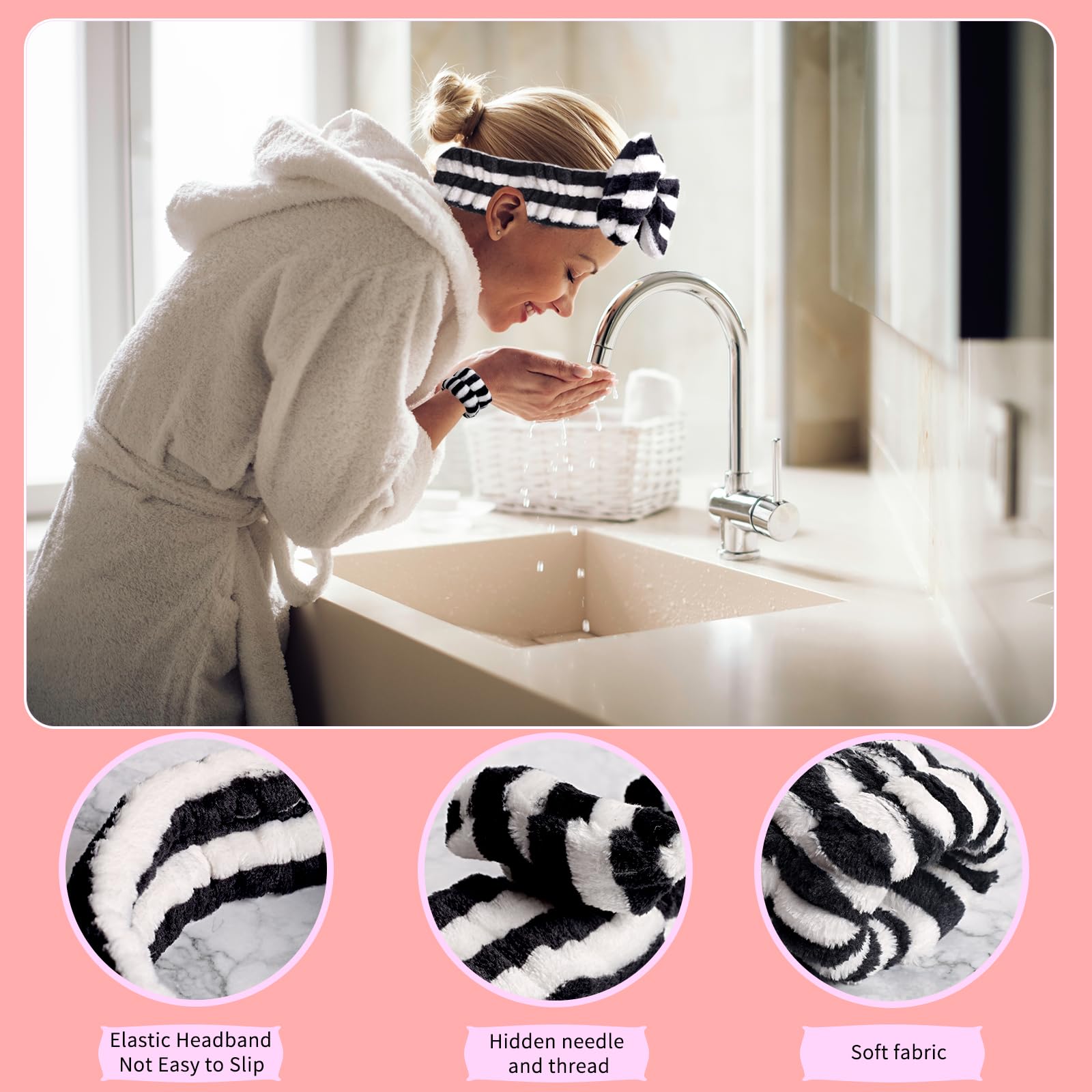 WSYUB Fascia per capelli spa, braccialetti, fascia per lavare il viso