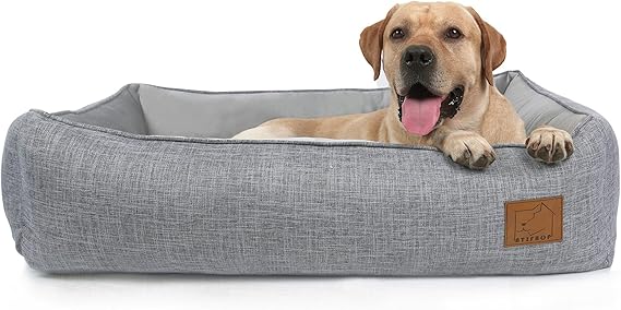 Review Orthopedic Dog Bed, Bolster Dog Sofa with Removable Cover, Cooling Energy Gel. Memory Foam Couch, Pain Relief Pet Bed (Grey, 40x31x11 inch)