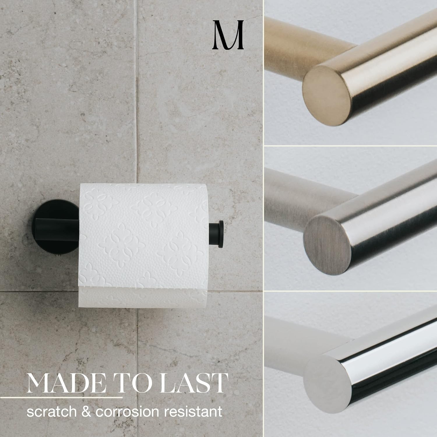 Marmolux Acc - Matte Black Toilet Paper Holder | Wall Mounted Toilet Paper Holder for Bathroom Wall | Stainless Steel Rust Proof TP Holder in Matte Black - Bathroom Accessories - Bathroom Decor