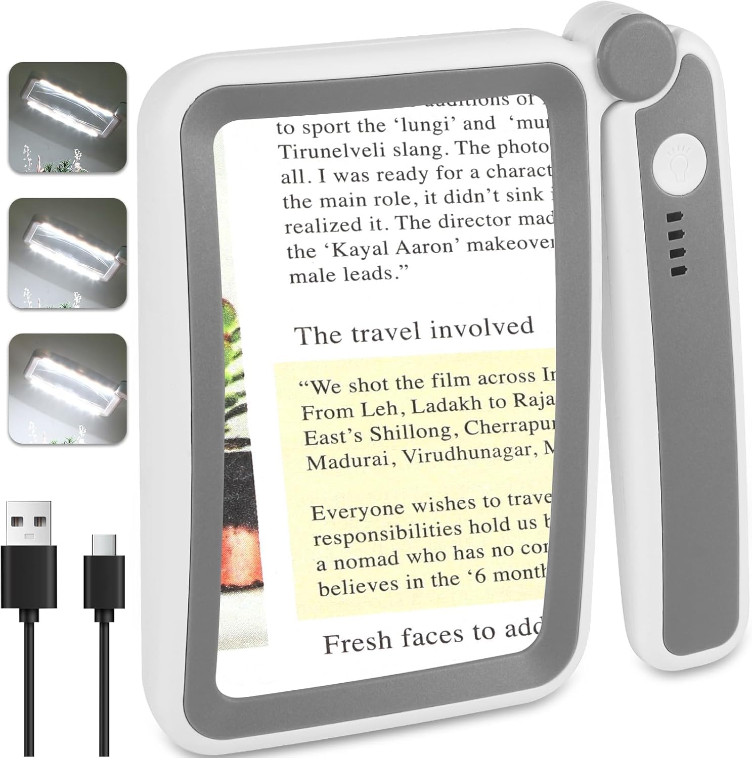 Loupe de Lecture Rechargeable Tobegiga avec éclairage - Grande loupe de 12 x 7,5 cm pour Personnes âgées et malvoyantes - Loupe légère pour Lire Les journaux et Les Petits caractères