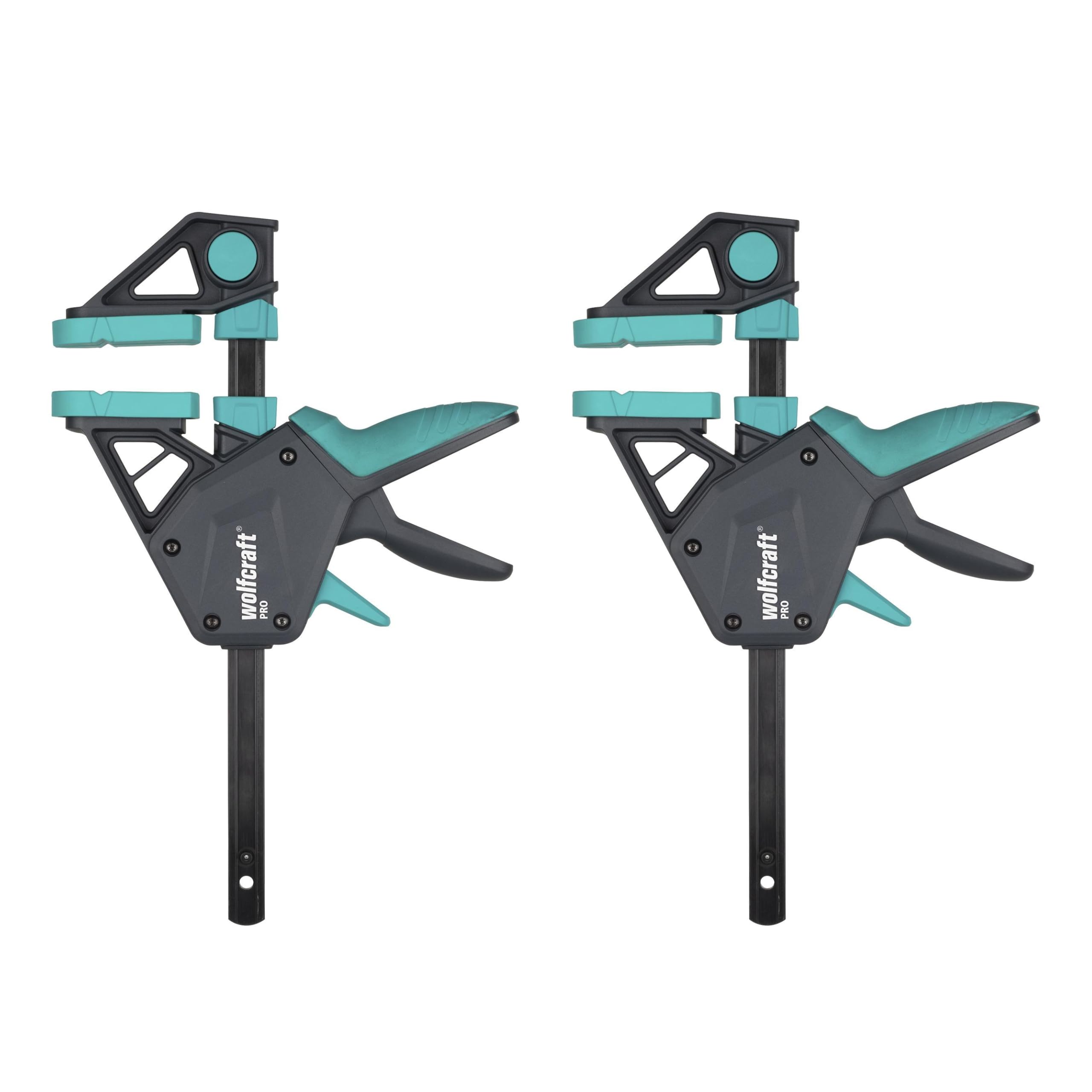 wolfcraft 2 Sargentos monomanual PRO - Fuerza de sujeción 150 kg - 8677060 - El cómodo sargento para todo tipo de usos - ancho de sujeción 150mm