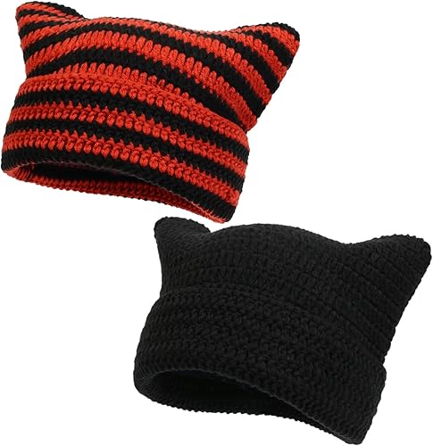 Gorro de invierno cálido para mujer, gorro de punto suave para mujer, gorro de gato para mujer, gorro de zorro para mujer, gorros holgados para mujer