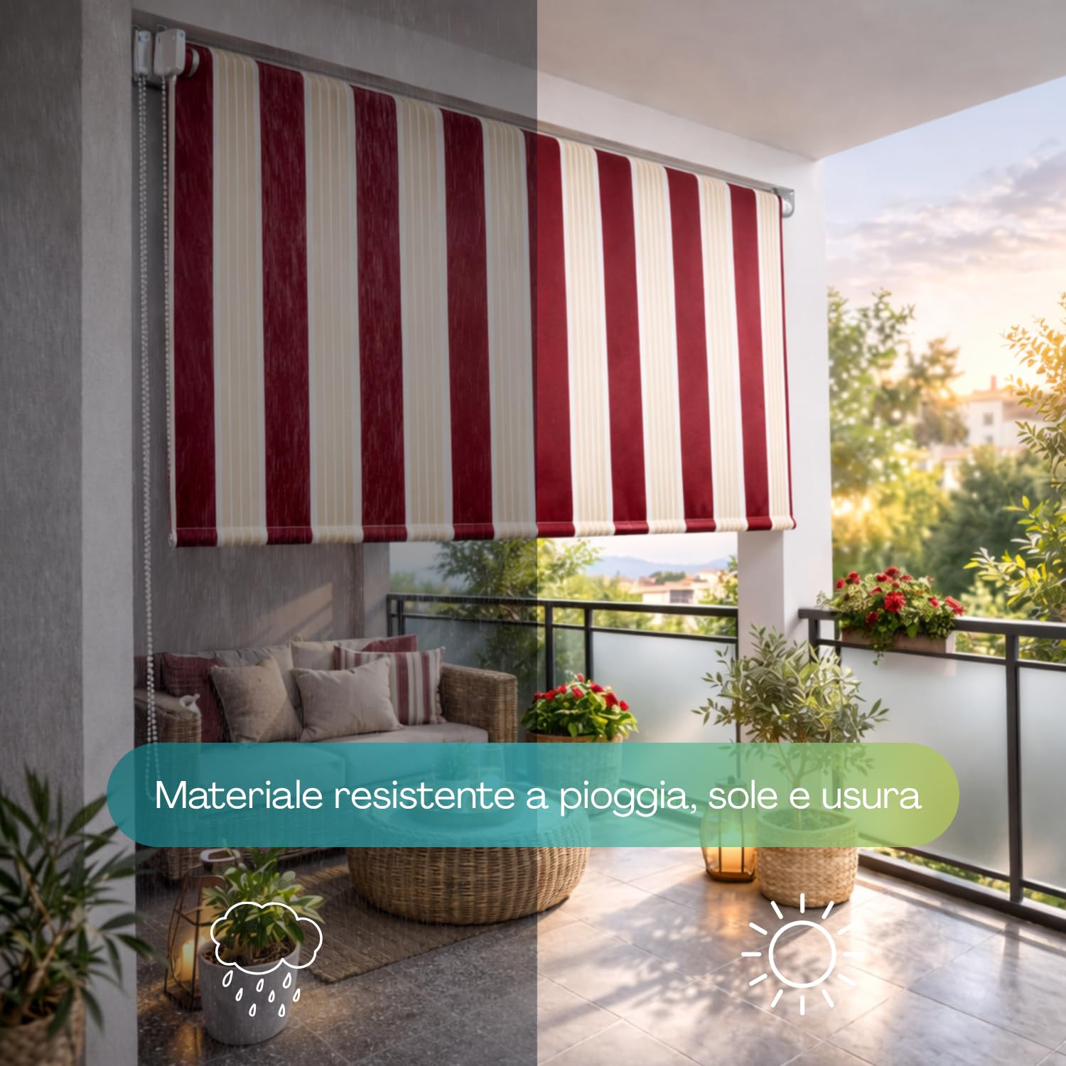 Paluplus Tenda da Sole a Caduta 200x300 cm Telo 280 g/m² Balcone Terrazzo Bordeaux Crema