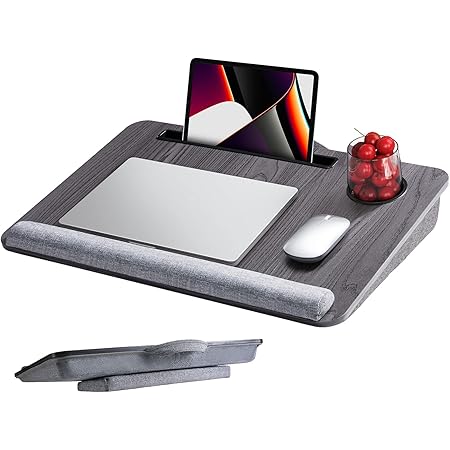 AMERIERGO Lap Laptop Desk - Fits up to 17 inches Laptop, Adjustable Lap Desk with Detachable Pillow Cushion, Laptop Stand with Cup Holder, Tablet & Phone Stand, Lap Desk for Writing & Drawing-AELD09