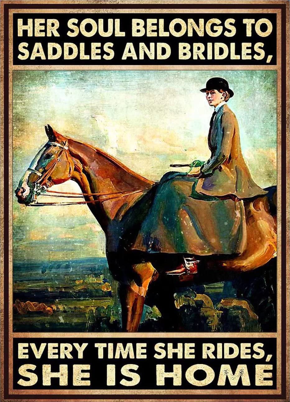 Cowgirl Riding Horse Metal Tin Sign,Vintage Wall Decor Retro Art Sign Funny Decor for Home Bar Pub Cafe Farm Room Metal Poster 12x16 Inch