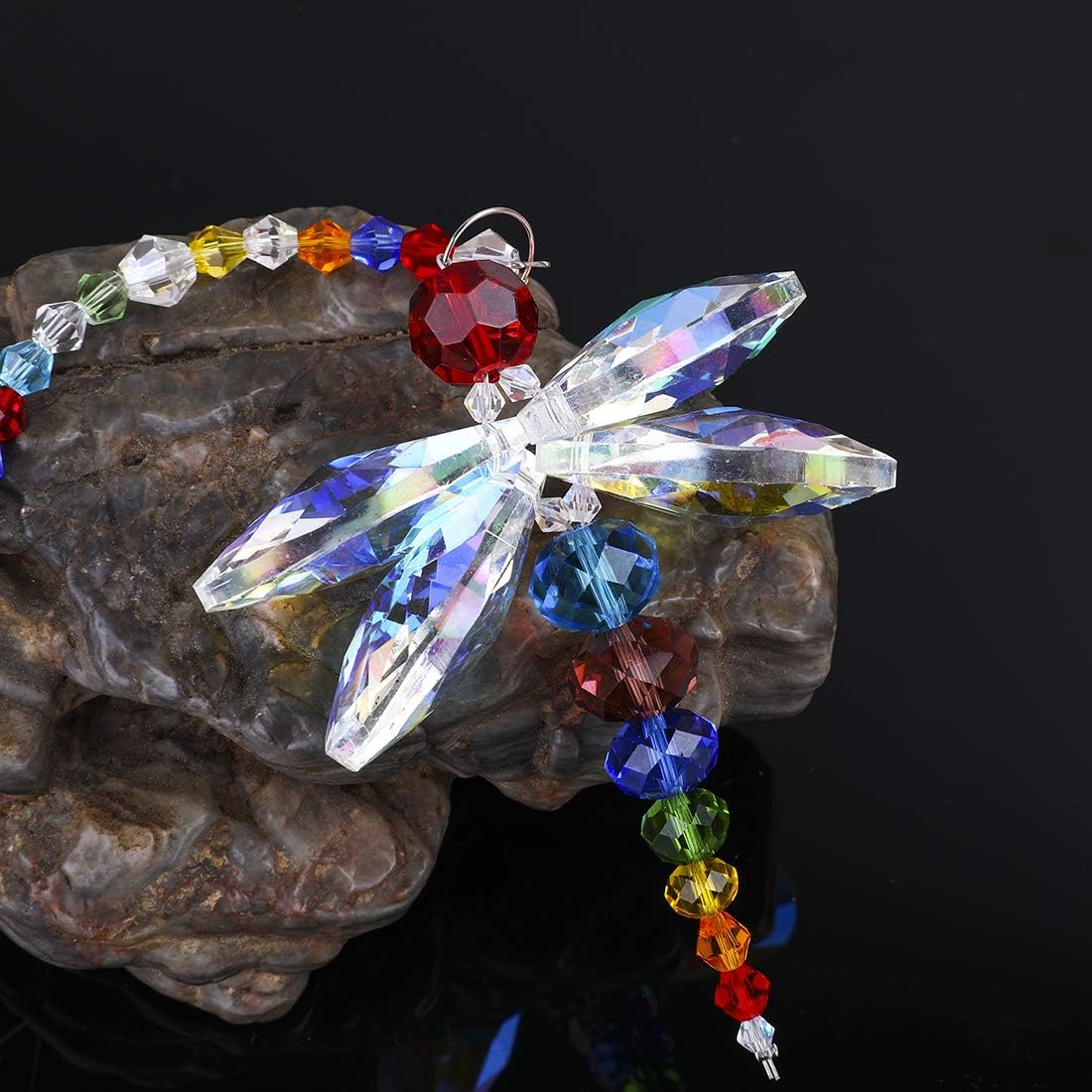 YU FENG Hanging Dragonfly Pendant Chandelier Crystal Ball Prisms Rainbow Beads Chakra Suncatcher Home Windows Decor : Patio, Lawn & Garden