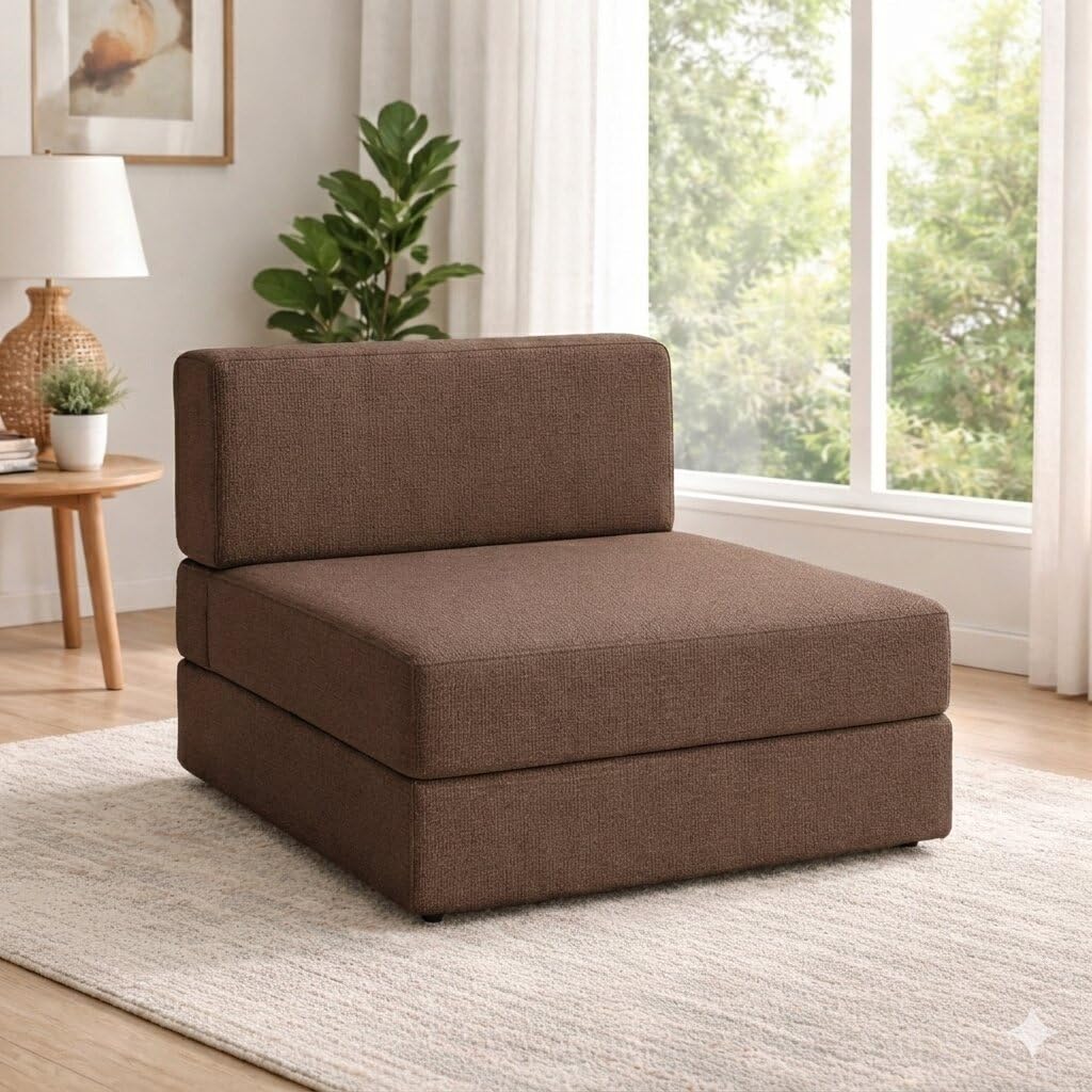 PUM PUM 2-Seater Sofa Cum Bed | Foldable EPE Foam Floor Couch with Jute Fabric & Washable Cover | Convertible Sofa Bed for Living Room, Guests & Small Spaces,Brown-image-47