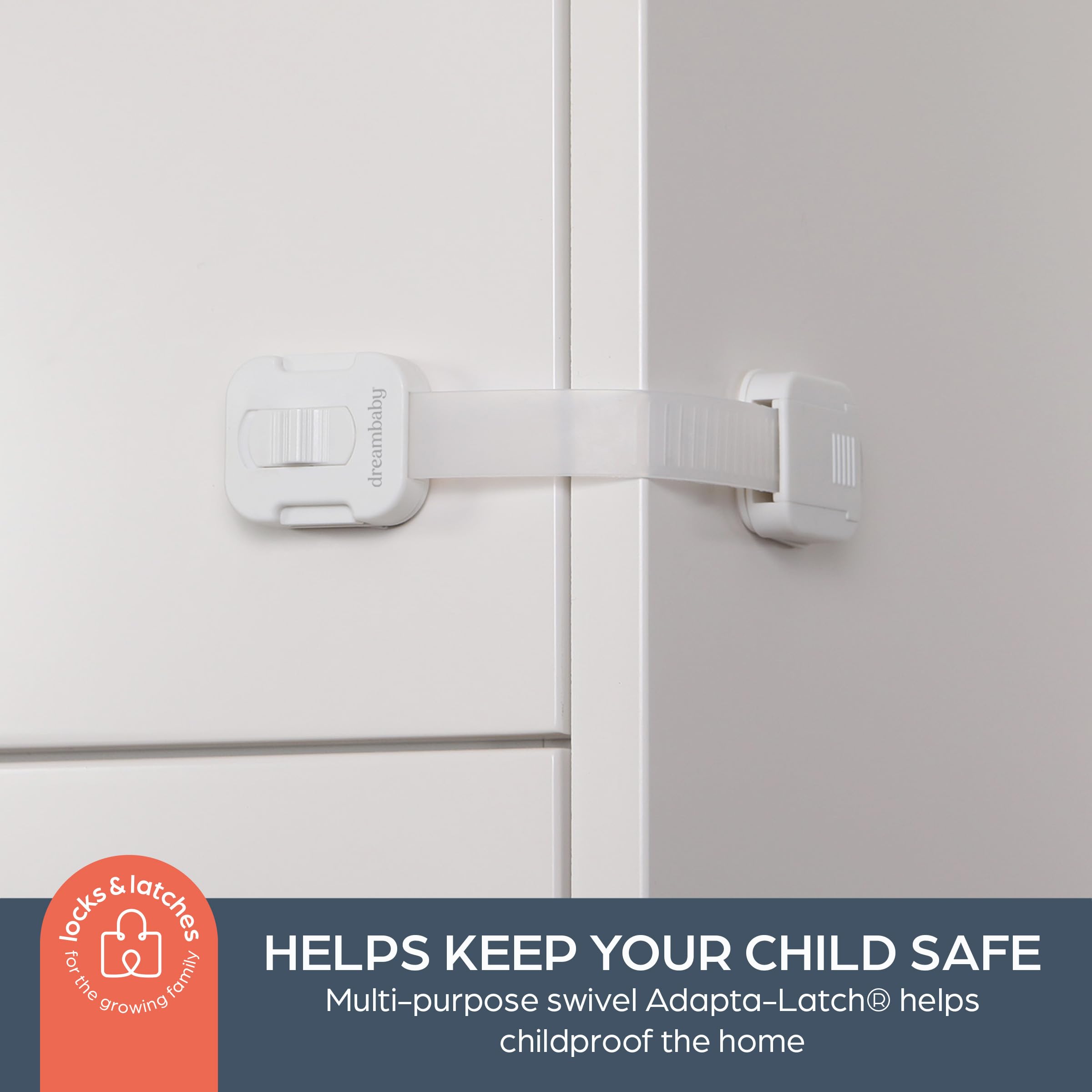 Dreambaby Pestillo adaptativo de seguridad multiusos para bebés, bloqueo giratorio fuera de camino, paquete de 5 para cajón de armario e inodoro