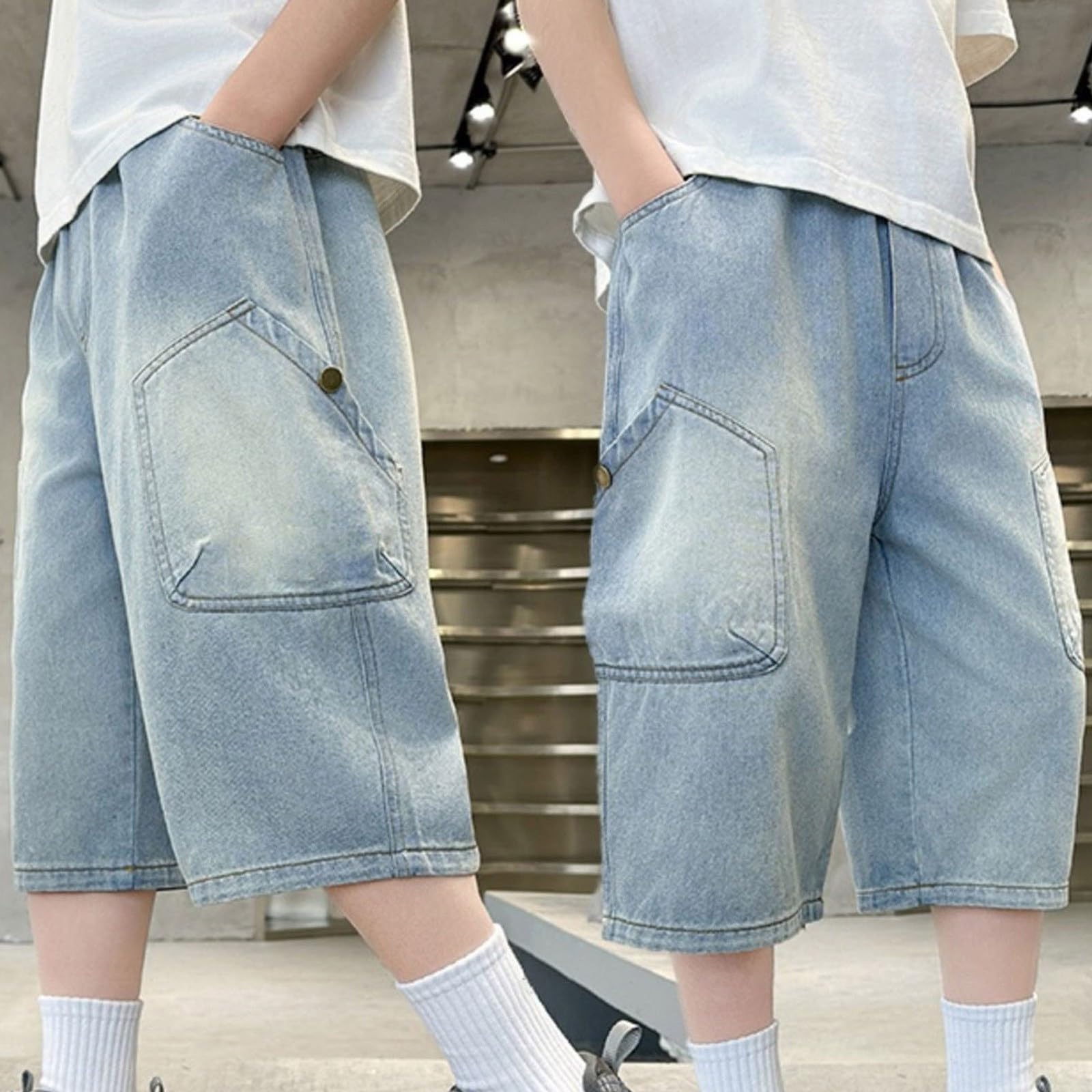 Generico Jeans Ragazzo 16 Anni-Pantaloncini Misti per Ragazzi con Elastico in Vita per L'Estate, Pantaloncini in Denim Casual Larghi per Bambini dai 5 ai 14 Anni, Leggeri e Resistenti, da Indossare