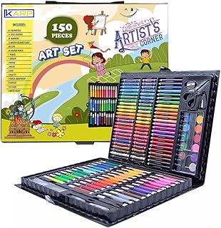 KARP Children Deluxe Art Drawing Set for Kids Case Art and Craft Supplies Drawing and Painting Set Great Gift (150Pcs -Black)