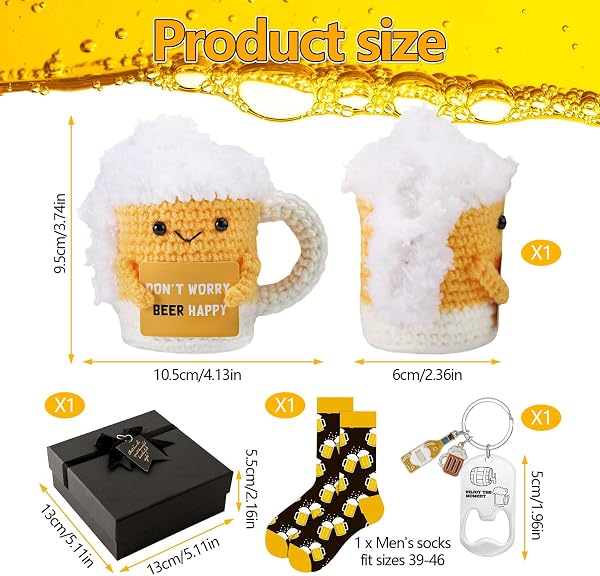 Kit Birra Regalo Uomo con Apribottiglie Portafortuna da Regalare Calze Uomo Divertenti Carta Regali per Amanti Bere a Uncinetto Regalo Positivo per Festa Della Birra Compleanno & Celebrazioni - 2