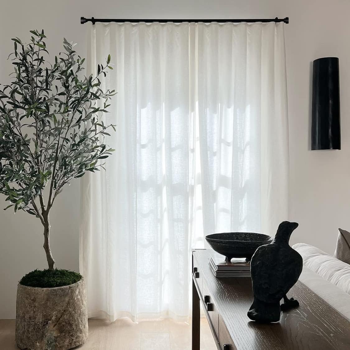 Zeerobee Curtain Rods, 120-170 Inch, Black, Metal, Matte Painted, 1 Inch Heavy Duty, Adjustable Telescopic, Wall/Ceiling Mounted
