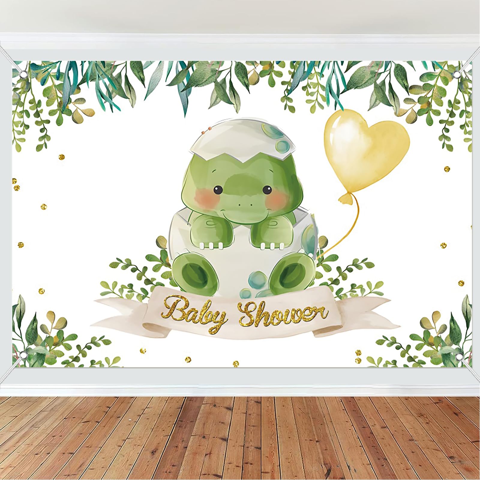 NECSOLE 7x5ft Dinosaur Baby Shower Backdrop Green Leaves Dinosaur Hatching Soon Newborn Party Decoration Cake Table Banner Jungle Safari Dino Fabric