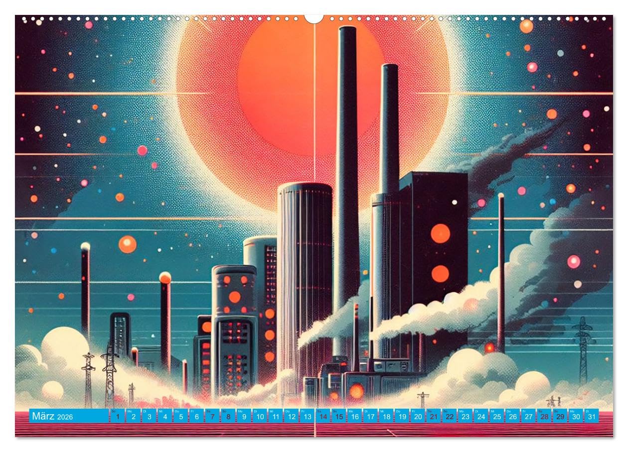 Lost Fiction (hochwertiger Premium Wandkalender 2026 DIN A2 quer), Kunstdruck in Hochglanz: Zukunftsvisionen im Stil der 70er Jahre (CALVENDO Spass)