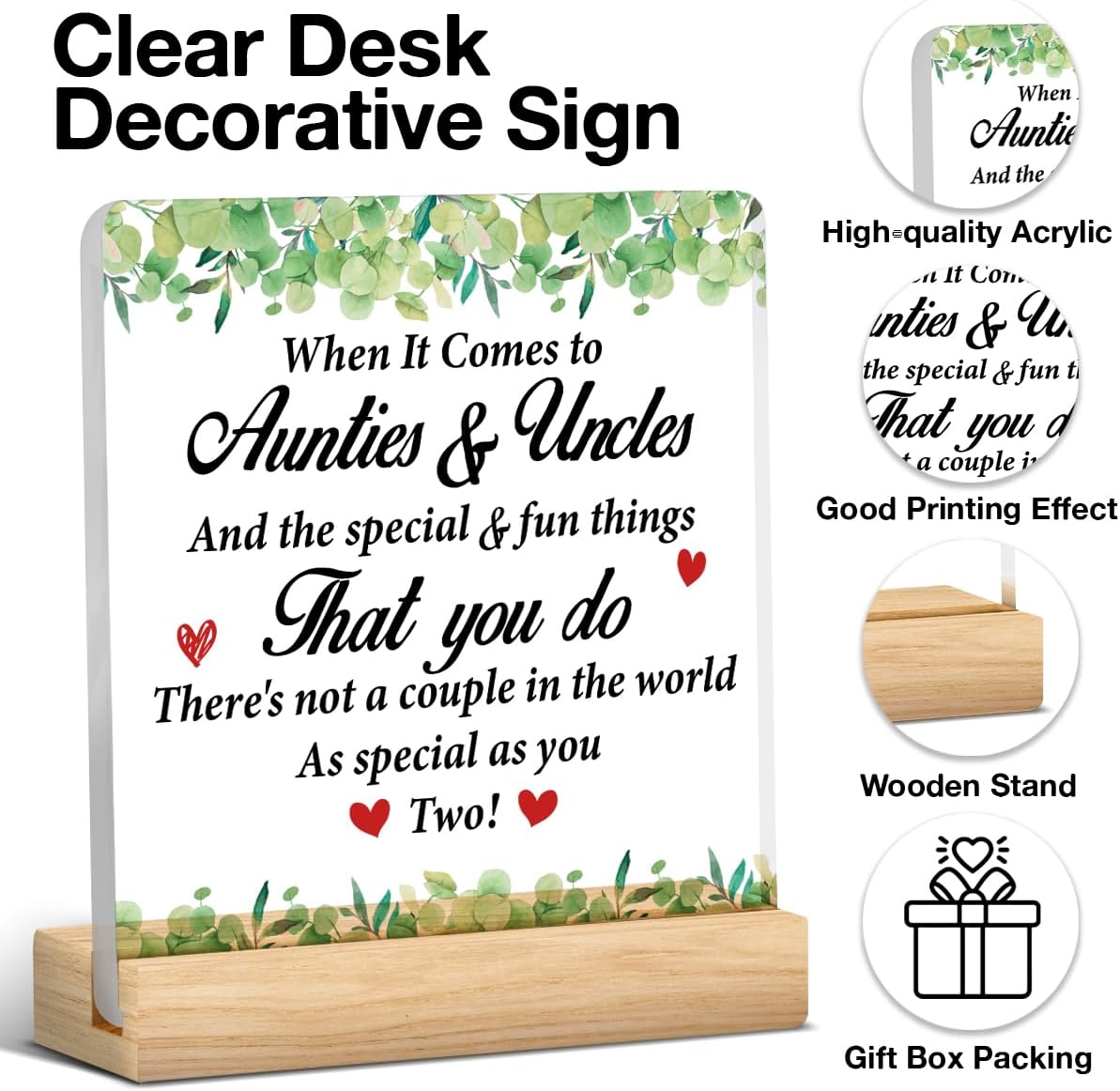 Best Auntie and Uncle Gifts, Thank You Gift for Aunt and Uncle, Auntie and Uncle Clear Desk Decorative Sign Acrylic Plaque Sign Desk Decor (4x4 Inch) - Image 3