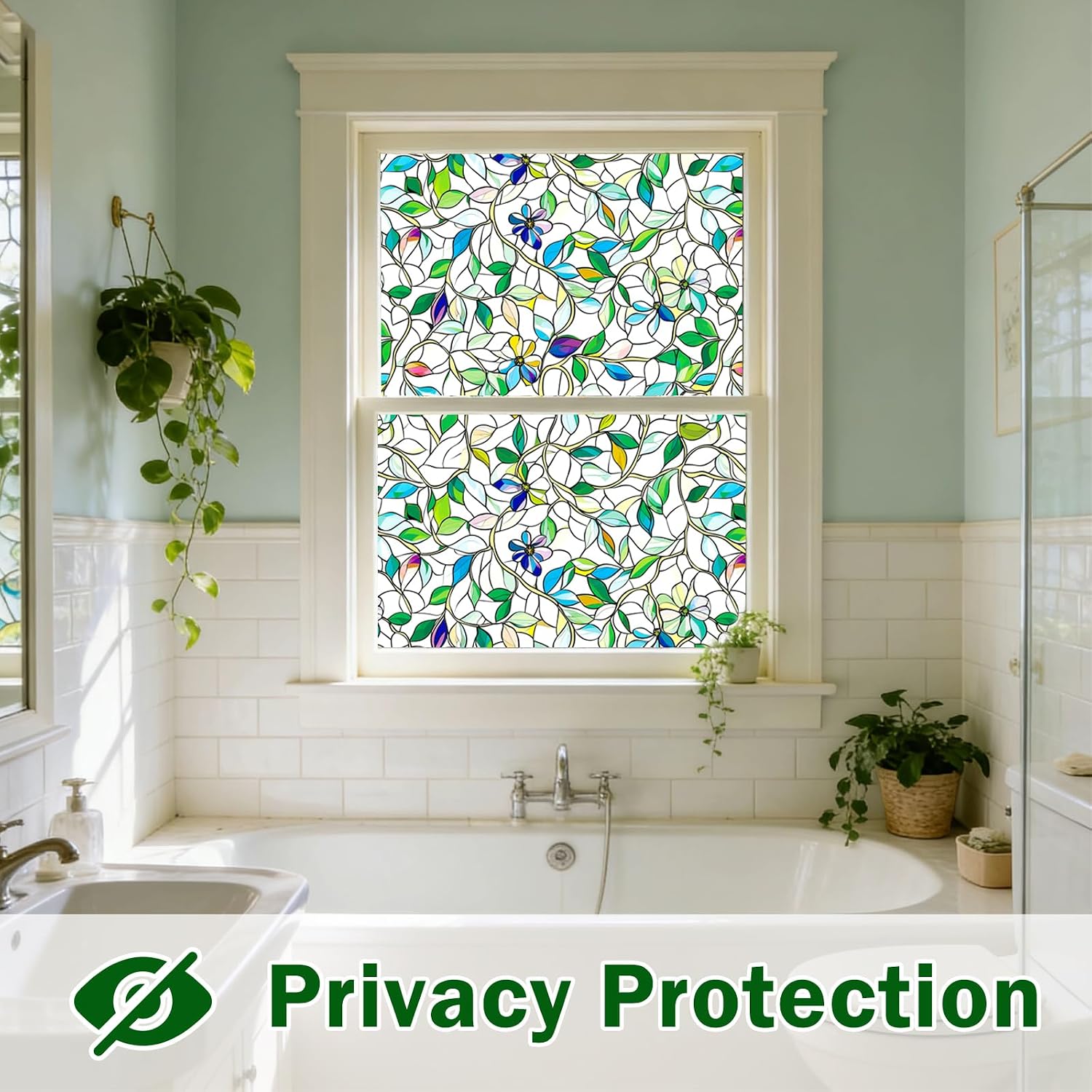 Window Film, Frosted Privacy, One Way Tint, UV Block, Heat Insulation, Anti-Glare, Static Cling, Renter Friendly for Home Bathroom Door Frosted Purple Flower 23.5*78.5