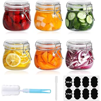 Kongming Einmachgl ser mit B gelverschluss Vorratsgl ser mit Deckel Luftdicht Glas B gelgl ser Transparent Drahtb gelgl ser mit Etiketten Stift und Becherb rste f r Kimchi Fermentieren 6 500ml