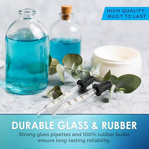 Miniatura 5 de Cuentagotas de vidrio calibrado para aceites esenciales, cuentagotas para medicina de vidrio doblado y recto (paquete de 4) para dosis y medición