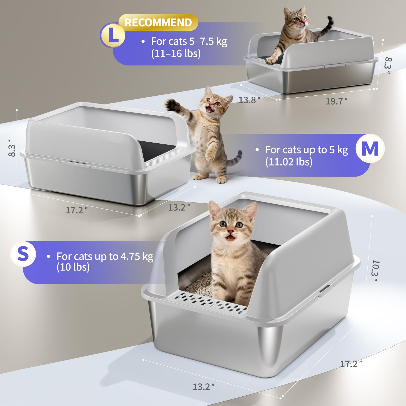 Stainless Steel Cat Litter Box for Kittens, 2 Pack Metal Kitty Litter Box with Scoop, Easy to Clean, No Stains, Anti-Leakage -Small (17.2" L x13.2 W x10.3 H) - image 4
