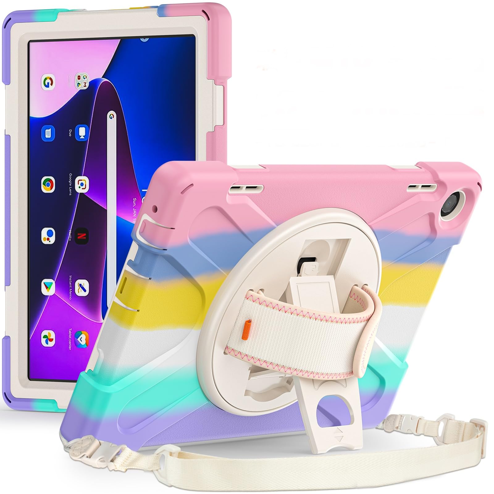 ProElite Cover for Lenovo M10 FHD 3rd Gen Cover Case, Rugged 3 Layer Armor case Cover for Lenovo Tab M10 FHD 3rd Gen 10.1 inch with Hand Grip & Rotating Kickstand with Shoulder Strap, Rainbow Pink (B0CGNR97ZN) Amazon Price History, Amazon Price Tracker