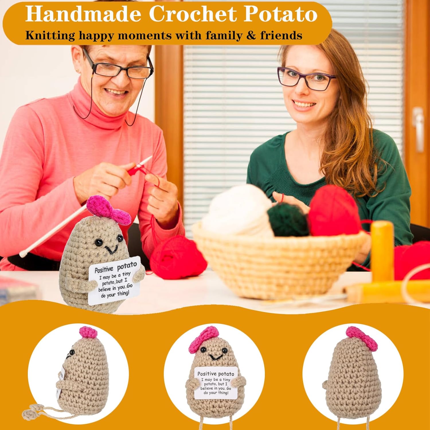 Inspirational Gifts for Women Crochet Handmade Gifts for Girlfriend Funny Positive Potato Christmas Stocking Stuffers (Ms. Potato) - Image 4