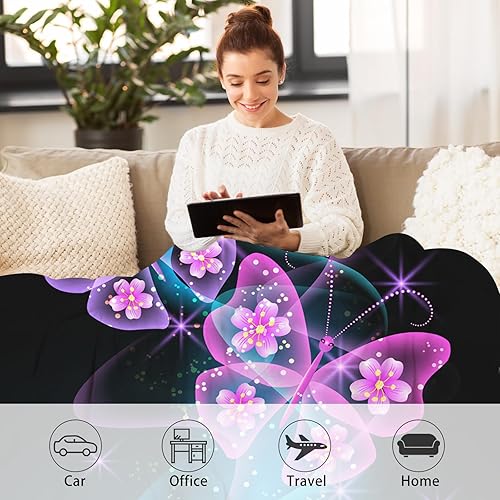 Miniatura 3 de DOINBEE Manta de mariposa rosa brillante con mariposas y flores sobre azul, regalos de mariposas para mujeres, adultos y niñas, manta de franela de