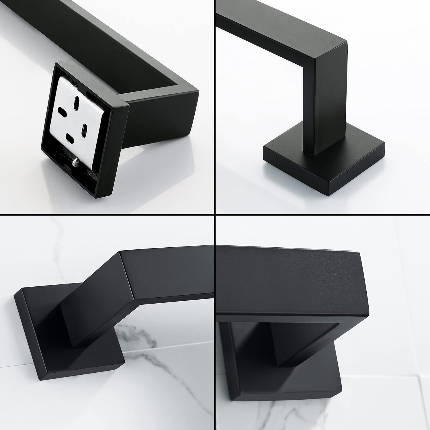 Nolimas Matte Black Bathroom Hardware Set 5 Pieces SUS304 Stainless Steel Square Wall Mounted Including 24Inch Towel Rack Wall Mounted, Robe Towel Hooks,Bathroom Accessories Kit