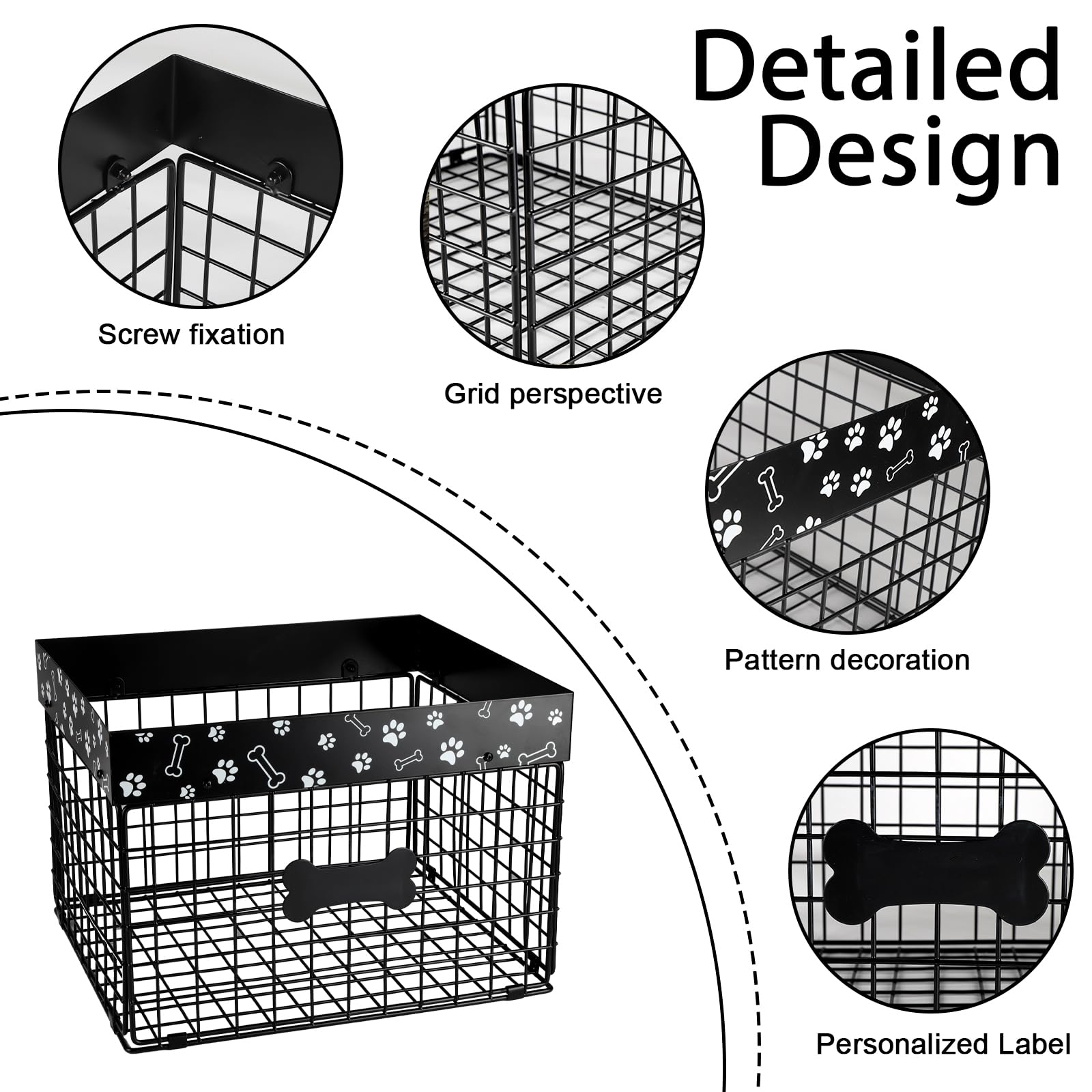 Geyecete Large Dog Toy Organizer - Wire Folding Basket - Chew-Proof - Personalizable - Black - Image 2