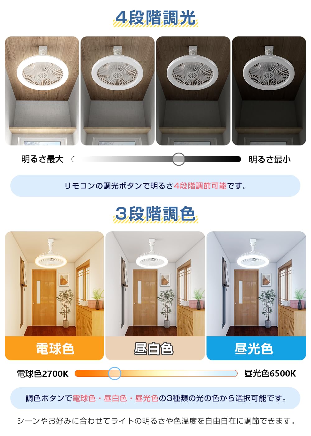 Amazon.co.jp : C-J-W シーリングファンライト 小型 led リモコン付き 