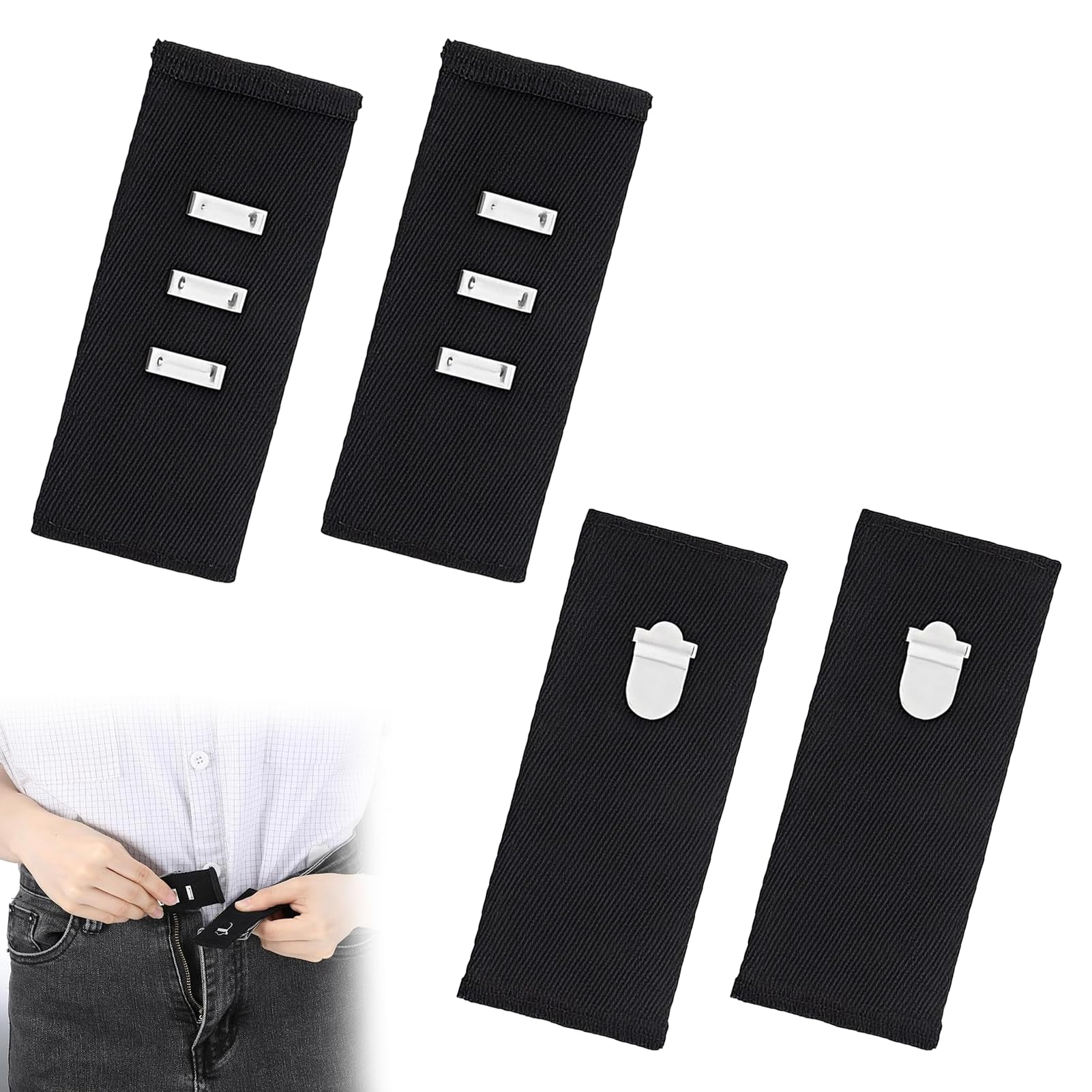 Solbrezeni Men's Black Waist Extender For Trousers, 4 Pcs Hook Waist Waistband Extender With Metal Hook Button Extenders For Trousers Waistline Of Pants For Wo, Pants, Jeans, Skirts