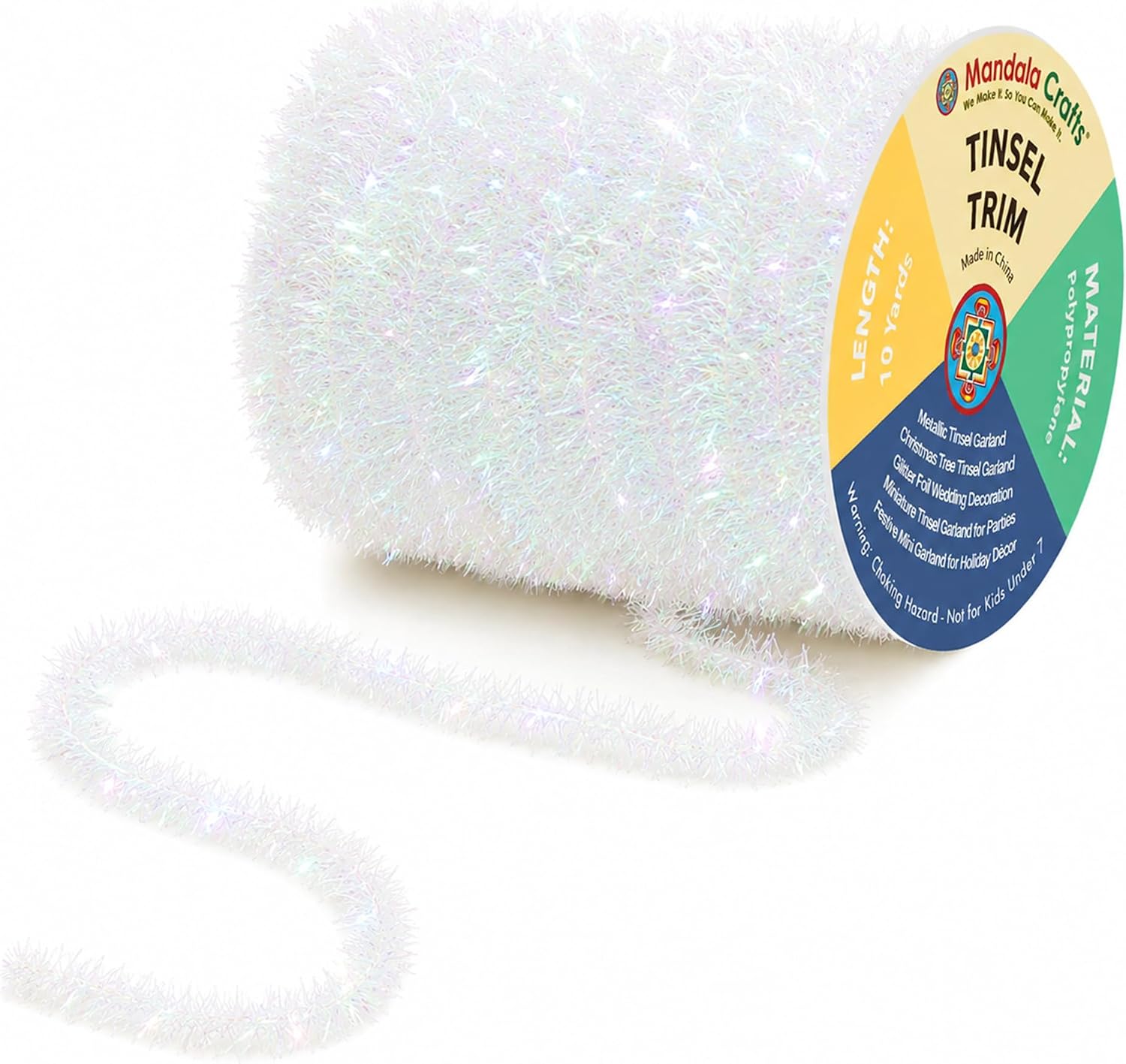 Mandala Crafts Metallic Iridescent Glitter Tinsel Garland for Decorations